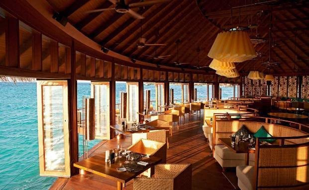 Overwater timber restaurant interior